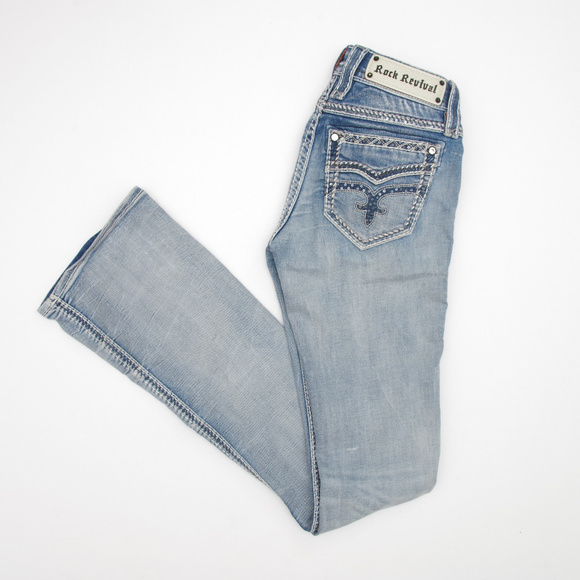 Rock Revival Denim - Rock Revival Nadia Slim Bootcut Bling Jeans Blue